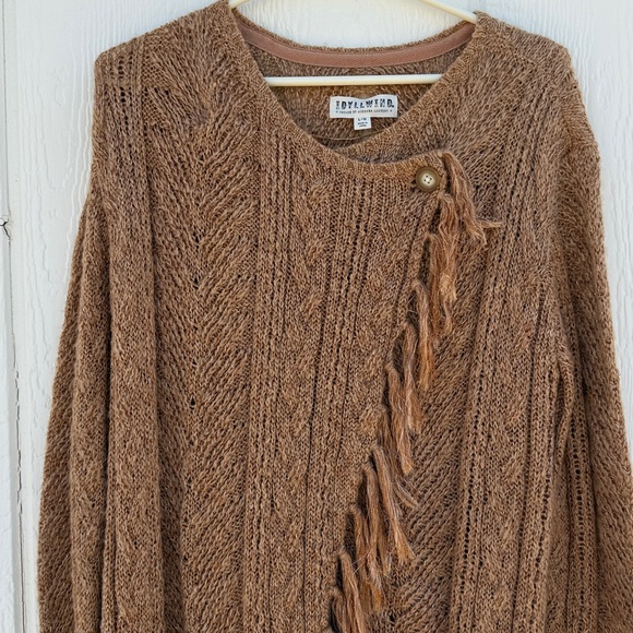 Idyllwind Size L Tan Metallic Knit Fringe Western Wrap Tunic Cardigan Sweater - Picture 3 of 10